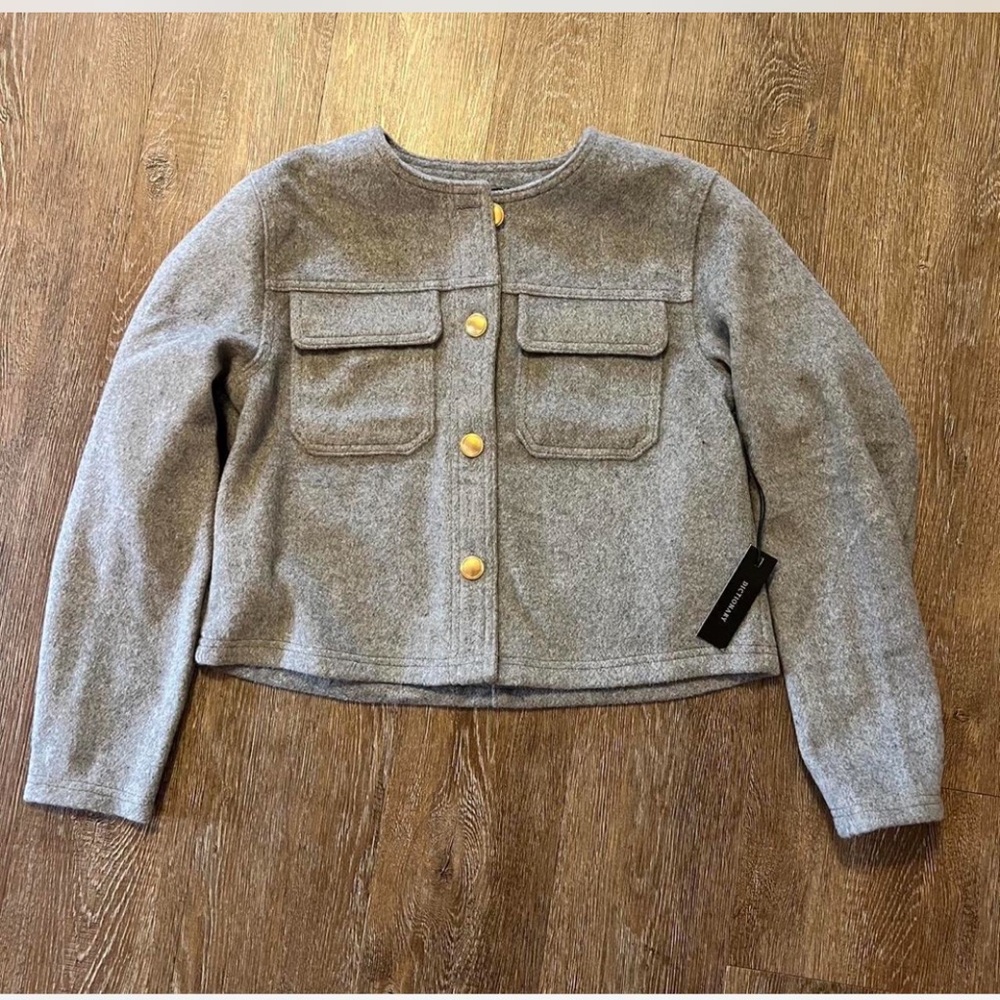 Dictionary Gray Wool Jacket with Gold Buttons